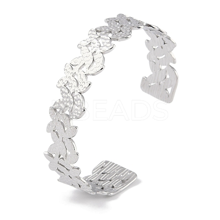 Non-Tarnish 304 Stainless Steel Flower Open Cuff Bangles for Women BJEW-C071-14P-1