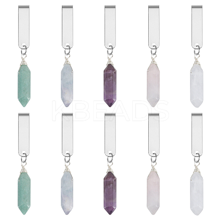 10Pcs 5 Styles Bullet Natural Green Aventurine & Fluorite & Amethyst & Rose Quartz & Quartz Crystal Shoe Charms HJEW-CA00020-1
