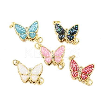 Rack Plating Brass & Cubic Zirconia & Shell & Enamel Box Clasps KK-S373-04G-1