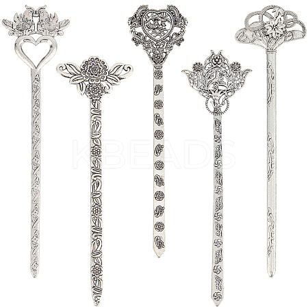 10Pcs 5 Styles Flower Tibetan Style Alloy Bookmarks FIND-SC0009-02-1