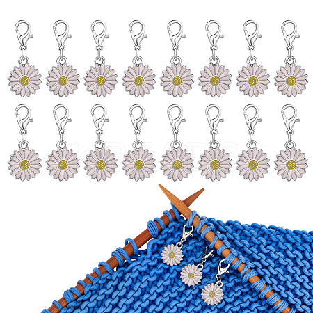 40Pcs Daisy Alloy Enamel Pendant Locking Stitch Markers HJEW-NB00205-1