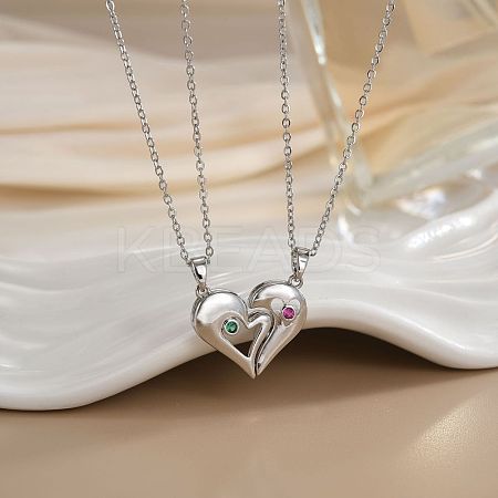 2Pcs Brass Micro Pave Cubic Zirconia Magnetic Pendant Necklaces with 304 Stainless Steel Cable Chain WG04DA7-03-1