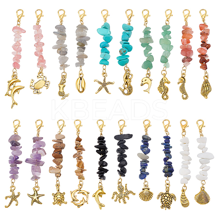 20Pcs Natural & Synthetic Gemstone Chips Pendant Decoration HJEW-PH02095-1