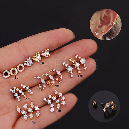 316L Surgical Stainless Steel Micro Pave Clear Cubic Zirconia Cartilage Earrings WG14BE9-14-1