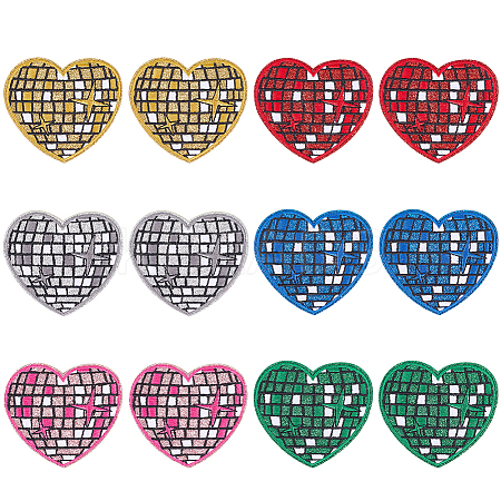 12Pcs 6 Colors Heart Computerized Embroidery Cloth Self Adhesive Patches DIY-CY0001-24-1
