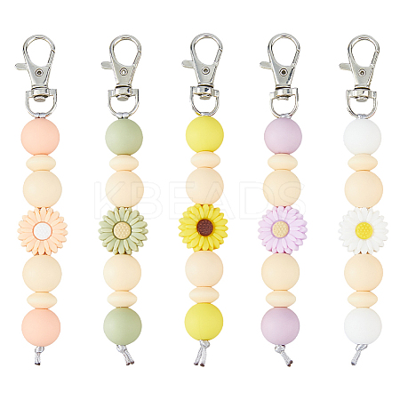 5Pcs 5 Colors Daisy Silicone Pendant Decorations HJEW-FH0001-71-1
