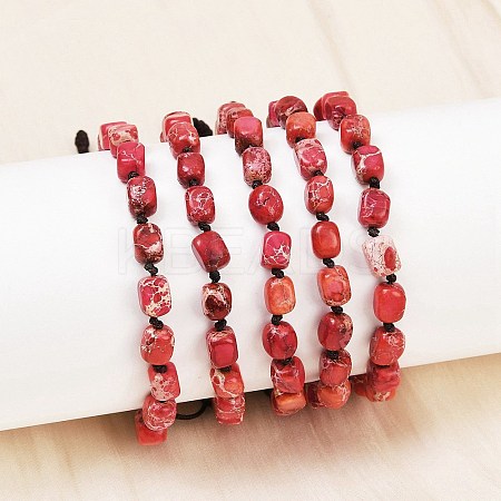 Dyed Natural Imperial Jasper Beads Braided Bead Bracelets for Men Women BJEW-D360-01A-1