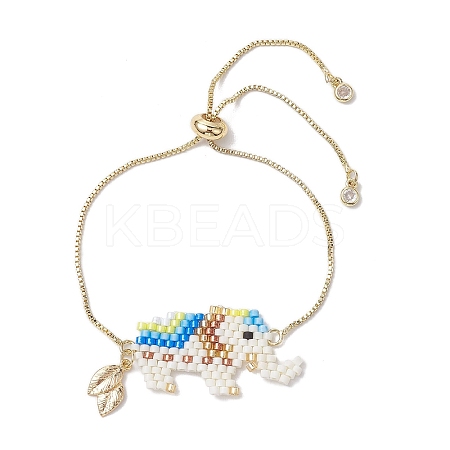 Elephant Glass Seed Beads Link Bracelets BJEW-MZ00067-02-1