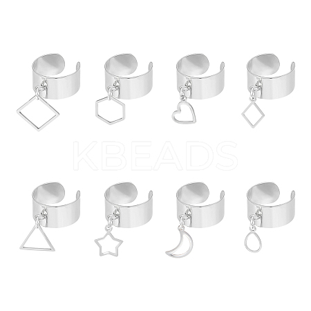 8Pcs 8 Style 304 Stainless Steel Open Cuff Rings Set RJEW-AB00012-1