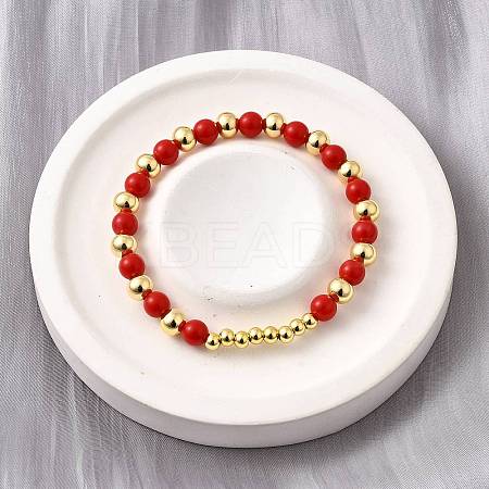 ABS Imitation Pearl Round Beads Stretch Bracelets for Women BJEW-D317-12A-G-1