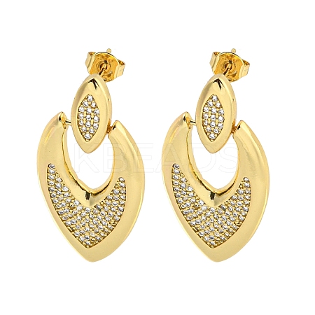 Rack Plating Brass Micro Pave Clear Cubic Zirconia Heart Stud Dangle Earrings for Women EJEW-C095-03G-1