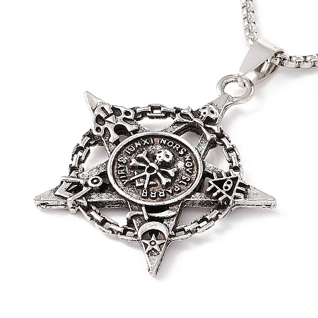 Alloy Star with Skull Pendant Necklace with 201 Stainless Steel Chains for Men Women LS-NJEW-E016-14AS-1