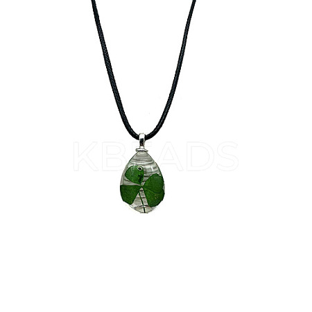 Teardrop Glass Pendant Necklaces with Cords NZ2302-2-1