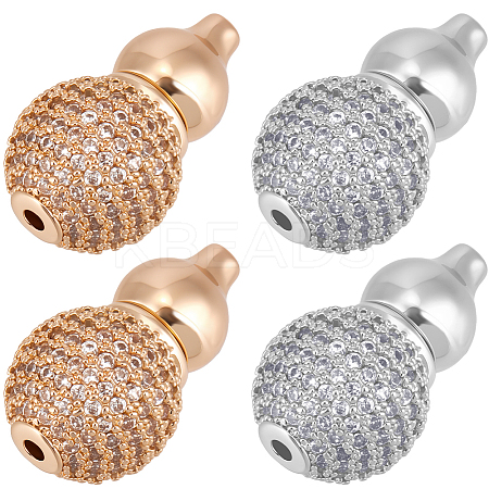 4Pcs 2 Colors Brass Micro Pave Clear Cubic Zirconia Screw Clasps KK-BBC0018-87-1
