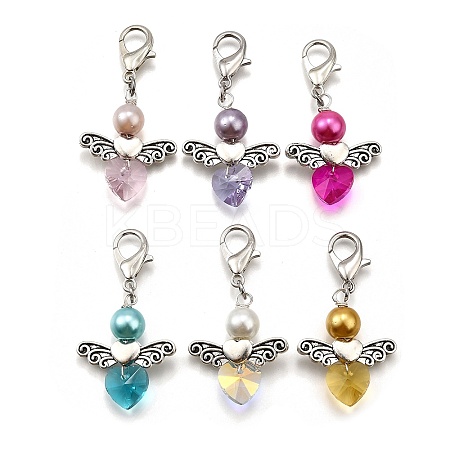 Angel Glass Pearl Round Bead Pendant Decorations HJEW-JM03073-1