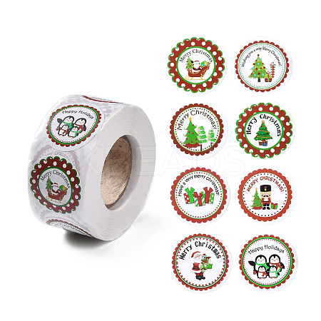 8 Patterns Christmas Round Dot Self Adhesive Paper Stickers Roll DIY-A042-01B-1