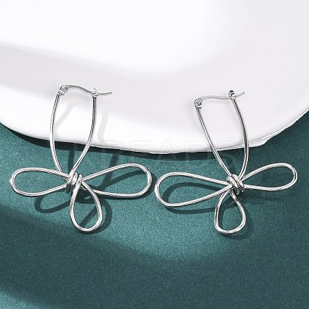 Hollow Flower 201 Stainless Steel Hoop Earrings LS-EJEW-P337-01P-1