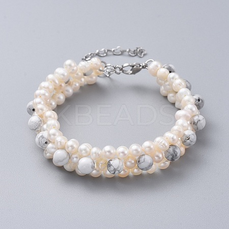 Natural Howlite Beads Bracelets BJEW-JB04604-03-1