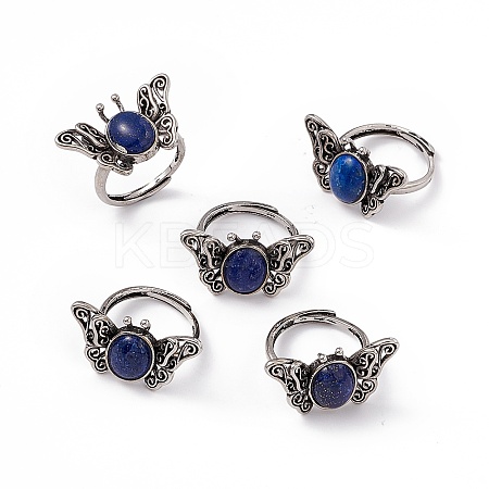 Butterfly Natural Lapis Lazuli Adjustable Rings RJEW-E067-07AS-1