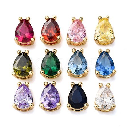 Teardrop Brass Micro Pave Cubic Zirconia Slide Charms KK-C119-16G-1