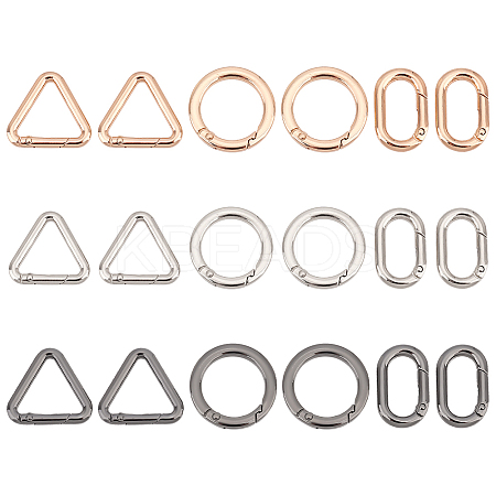WADORN 18Pcs 9 Styles Alloy Spring Gate Rings FIND-WR0007-93-1