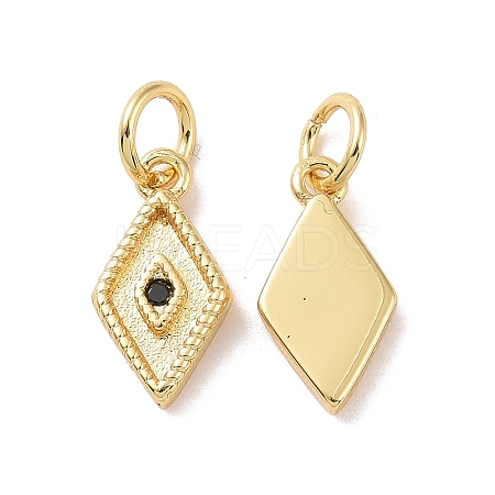 Rack Plating Brass Micro Pave Black Cubic Zirconia Charms ZIRC-C042-13G-1