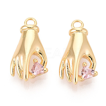 Brass Micro Pave Clear Cubic Zirconia Pendants KK-T078-06G-01-1