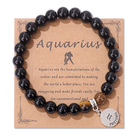 Natural Tiger Eye & Agate Beaded Stretch Bracelets PW-WG52B58-08-1