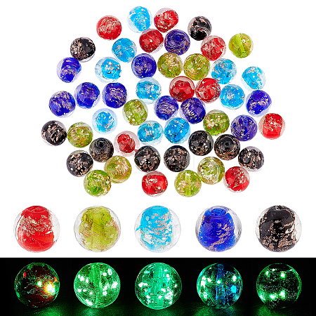 50Pcs 5 Colors Luminous Handmade Gold Sand Lampwork Beads LAMP-PH0001-31-1