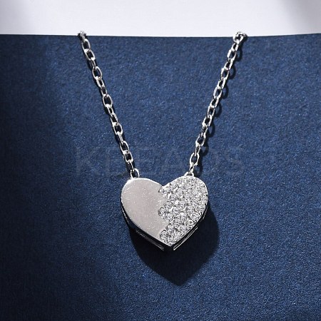 925 Sterling Silver Micro Pave Clear Cubic Zirconia Heart Pendant Necklaces for Women NJEW-D316-04P-1