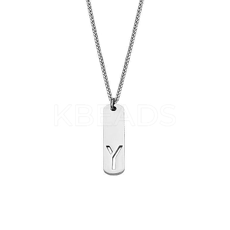 304 Stainless Steel Rectangle with Laser Cut Initial Pendant Necklaces FS-WG71FEF-25-1