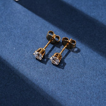 304 Stainless Steel Micro Pave Clear Cubic Zirconia Stud Earrings EJEW-P299-01B-G-1