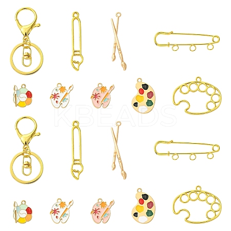 DIY Painting Theme Alloy Keychain Brooch Pin Making Kits DIY-YW0008-71-1
