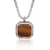 304 Stainless Steel Pave Natural Tiger Eye Square Pendant Necklaces FS-WG8D101-02-1