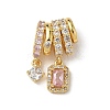 Brass Pave Pink and Clear Cubic Zirconia Rectangle Pendants KK-I371-19G-1