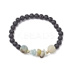 Natural Flower Amazonite with Natural Lava Rock Beaded Stretch Bracelets for Women BJEW-JB11130-02-1