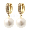 Round Brass Micro Pave Clear Cubic Zirconia Hoop Earrings EJEW-H180-01A-G-4