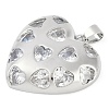 Rack Plating Heart Brass Micro Pave Clear Cubic Zirconia Pendants KK-P287-37P-2