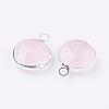 Silver Color Plated Brass Glass Flat Round Charms GLAA-M003-A-13S-2