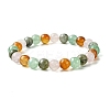 Natural Carnelian & Rose Quartz & Green Aventurine & Labradorite Round Beaded Stretch Bracelets BJEW-JB10910-05-1