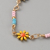 Brass Colorful Enamel Flower Link Chain Anklets for Women AJEW-WH0270-835-2