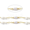 Brass Glass Bead Link Chains with ABS Imitation Pearl Beads CHS-P016-39G-04-2