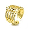 Brass with Cubic Zirconia Open Cuff Ring RJEW-B051-05G-1