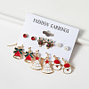 6 Pairs Christmas Zinc Alloy Enamel & Rhinestone & Plastic Pearl Dangle Earring & Stud Earring Sets FS-WGCB662-02-1
