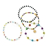4Pcs 4 Style Natural Pearl & Smiling Face Acrylic & Glass Seed Stretch Bracelets Set BJEW-TA00238-1