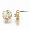 Brass Micro Pave Clear Cubic Zirconia Stud Earring Findings KK-T062-58G-NF-3