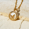 Brass Clear Cubic Zirconia Flat Round Butterfly Pendant Dapped Chain Necklaces for Women LS-WA9125-4