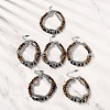 304 Stainless Steel Wheat Chain & Round Natural Tiger Eye and Natural Obsidian Beaded Double Strand Bracelets BJEW-C119-02-1