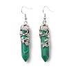 Synthetic Malachite Bullet with Flower Dangle Earrings EJEW-G300-02P-11-2