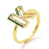 Mixed Color Enamel Initial Letter Adjustable Ring with Clear Cubic Zirconia RJEW-P045-01G-K-4